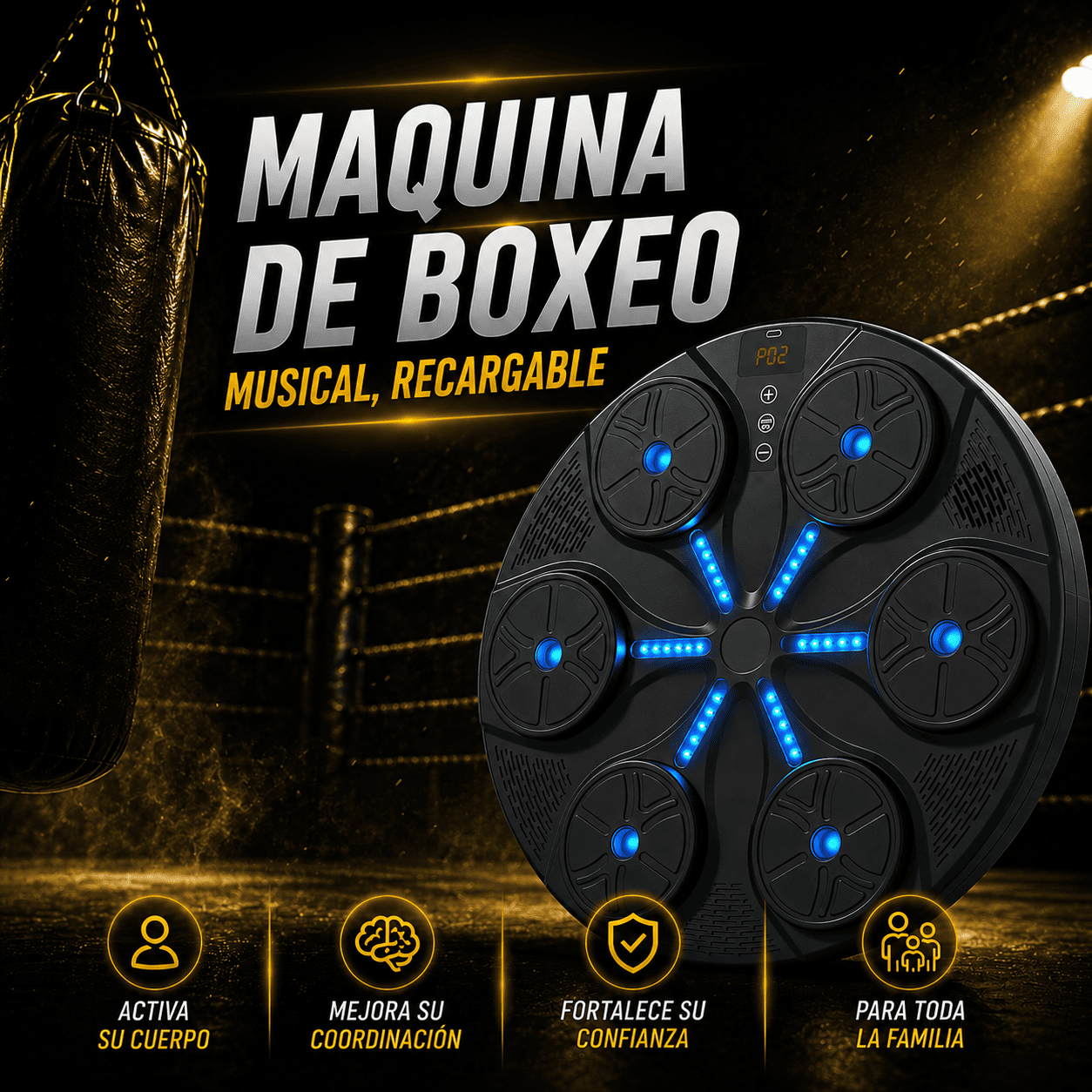Máquina de Boxeo Electrónica de Pared con Luces LED