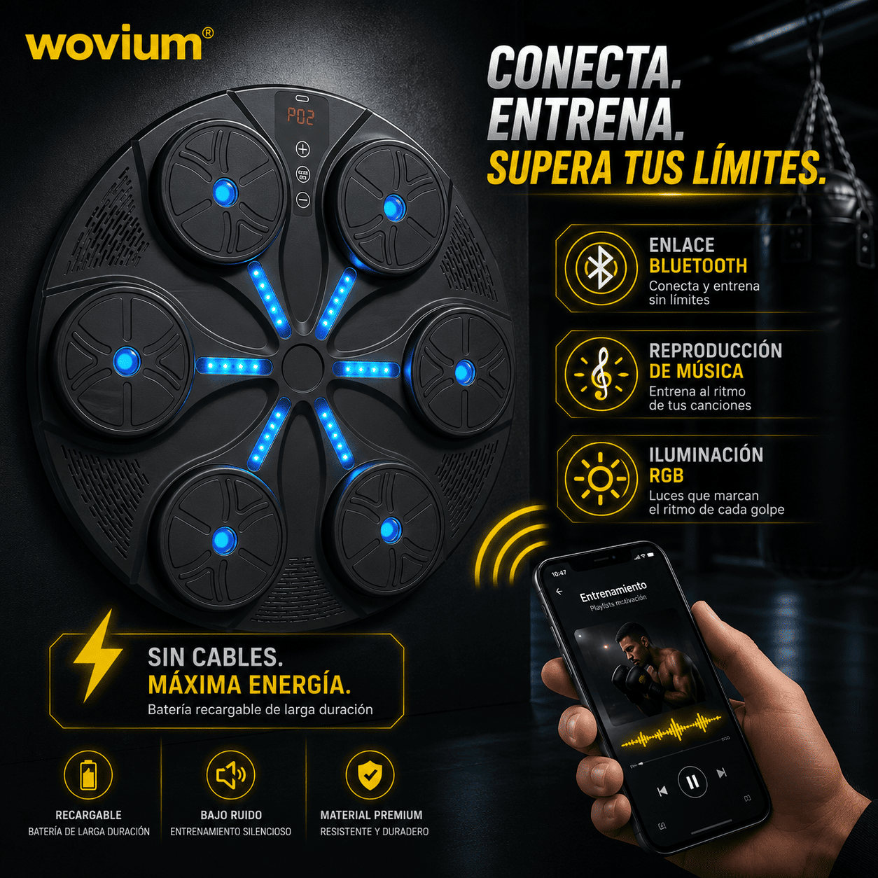 Máquina de Boxeo Electrónica de Pared con Luces LED