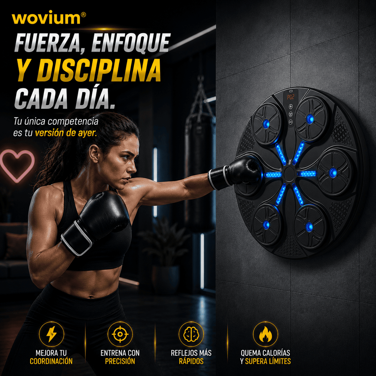 Máquina de Boxeo Electrónica de Pared con Luces LED