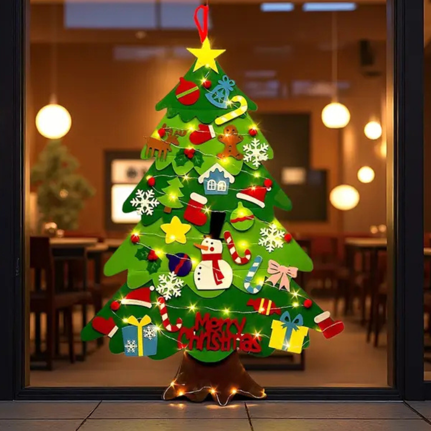 Árbol Navideño de Fieltro (25 adornos + luces de 3m ¡GRATIS!)
