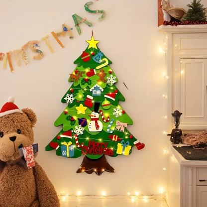 Árbol Navideño de Fieltro (25 adornos + luces de 3m ¡GRATIS!)