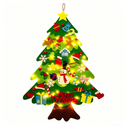 Árbol Navideño de Fieltro (25 adornos + luces de 3m ¡GRATIS!)