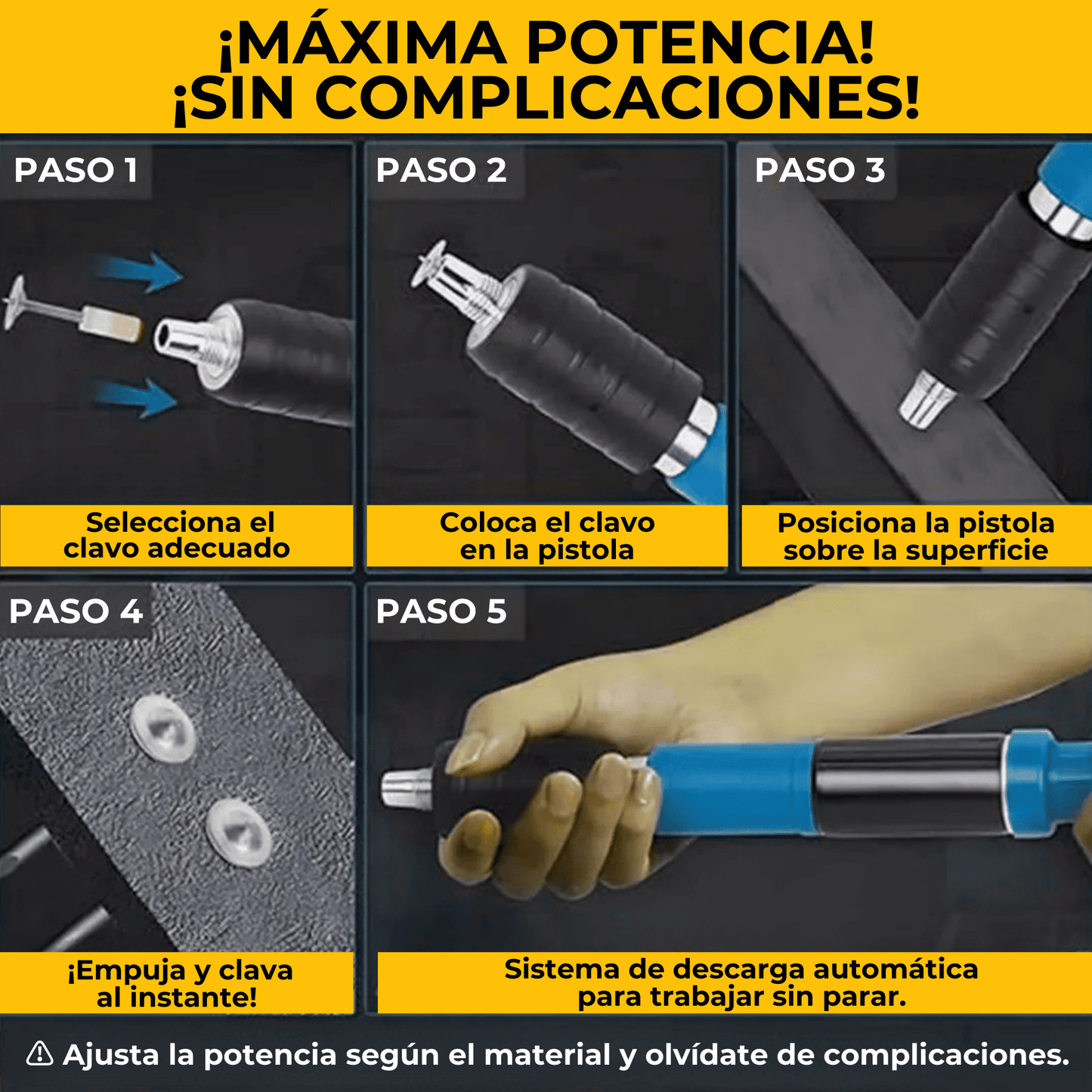 Pistola Fijadora de Clavos Portátil (50 Clavos Gratis🎁 + Kit Protector)