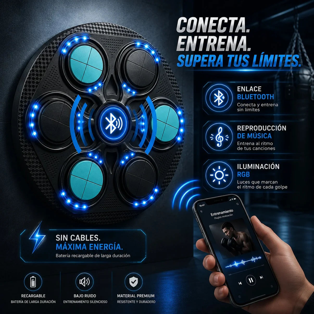 Máquina de Boxeo Electrónica de Pared con Luces LED